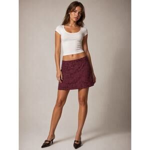 Vintage Old Navy Jacquard Mini Skirt Low Waist Y2K Burgundy Size 10 Cotton Blend